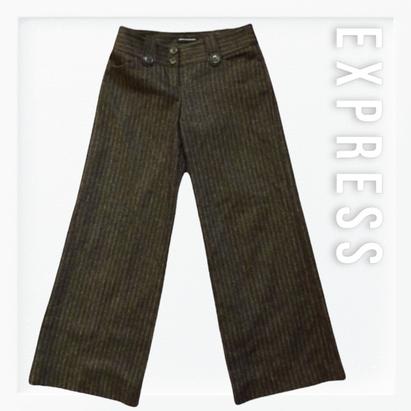 Express Brown and Metallic Gold Accent Editor Trousers sz 2 - Picture 1 of 15